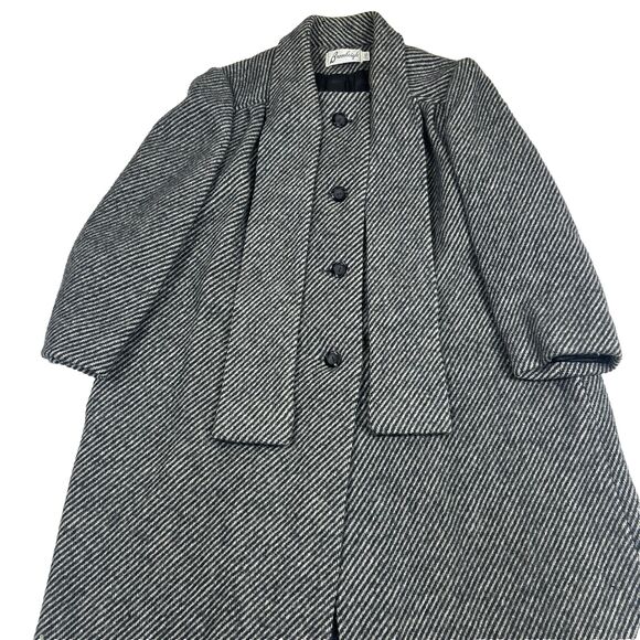 Vintage Bromleigh Coat ILGWU Union Made Gray Stripe Scarf Pure Wool Small/Medium - Picture 4 of 16